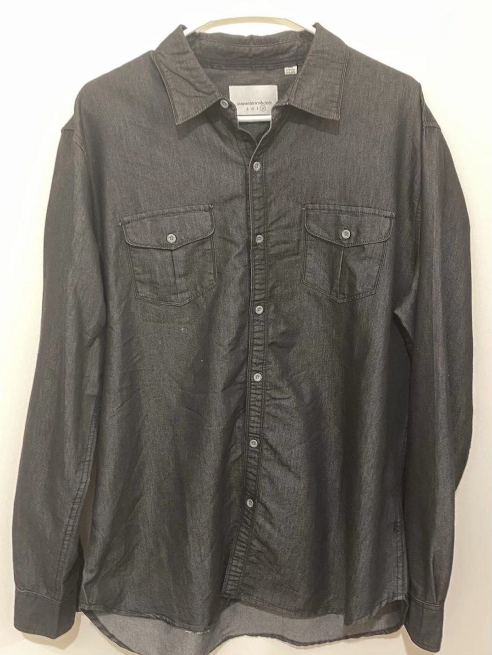 paperdenim&cloth Men's Black Cotton Polyester Button-Up Shirt Long Sleeve XL